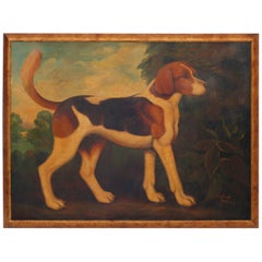 Vintage Oil Painting on Canvas of a Beagle by Reginald Baxter