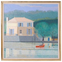 Oil Painting on Canvas of a Lake House
