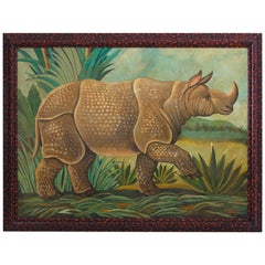 Oil Painting on Canvas of a Rhinoceros by William Skilling