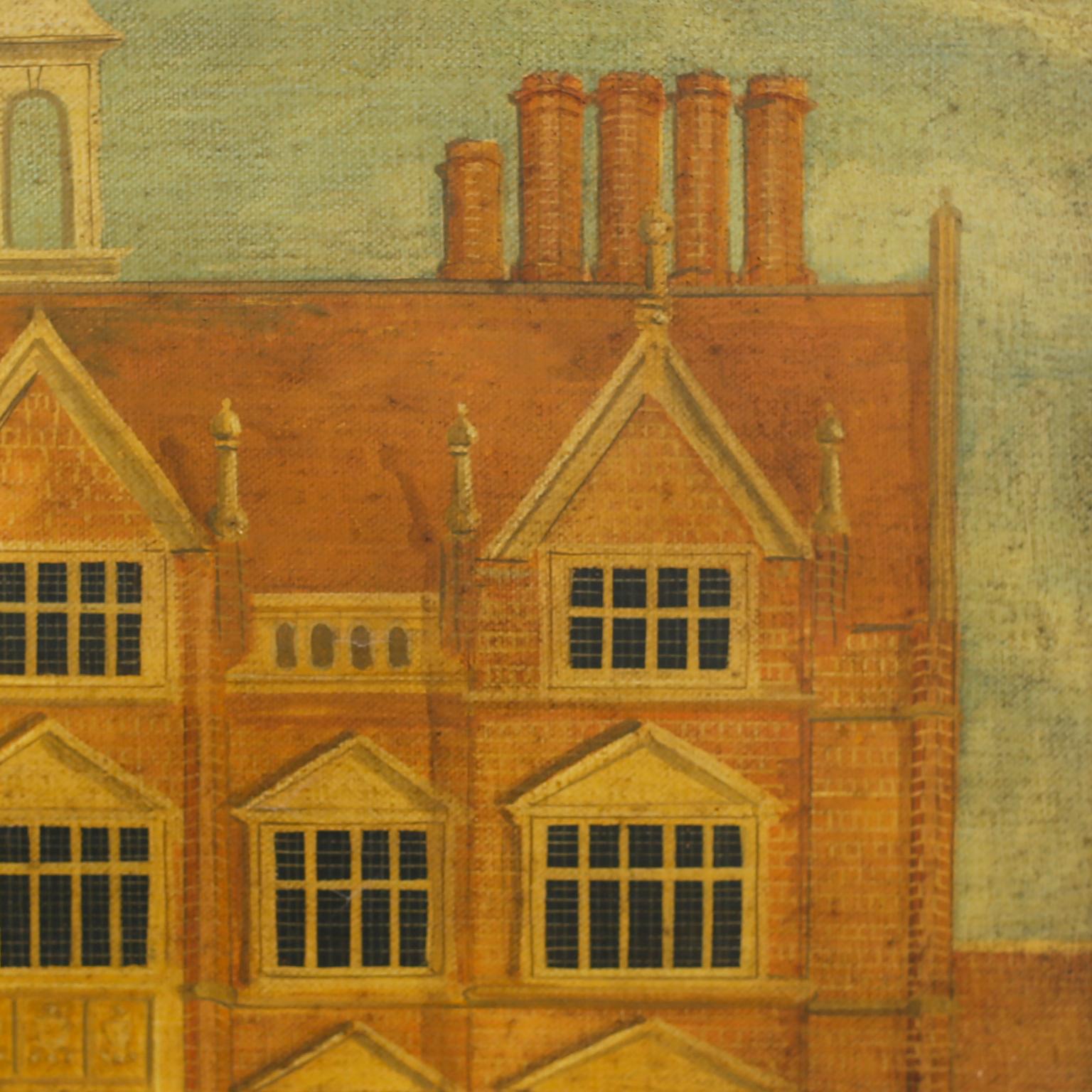 English Oil Painting on Canvas of a 16th Century Building For Sale