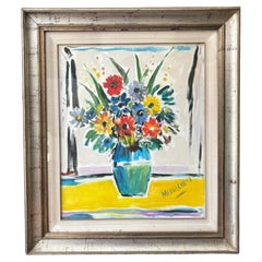 Oil Painting on Canvas of a Vase with Flowers by Sante Monachesi, 1970s