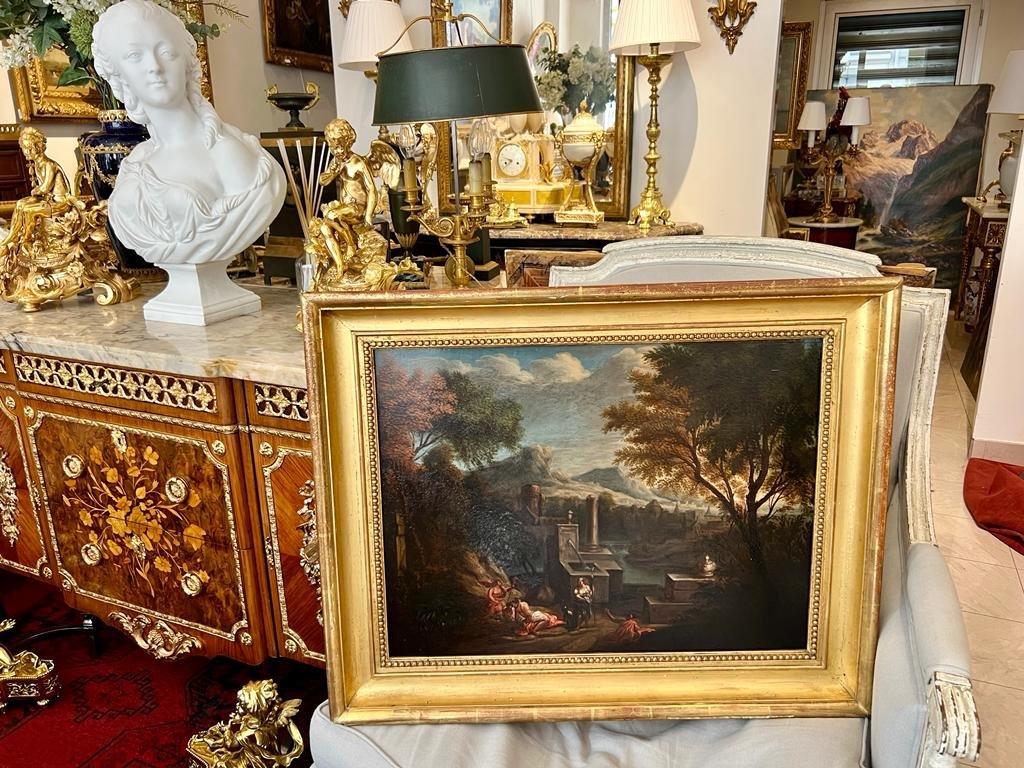Neoclassical Oil Painting on Canvas of an Antique Scene, Marouflaged on Wood, Signed by Royer For Sale