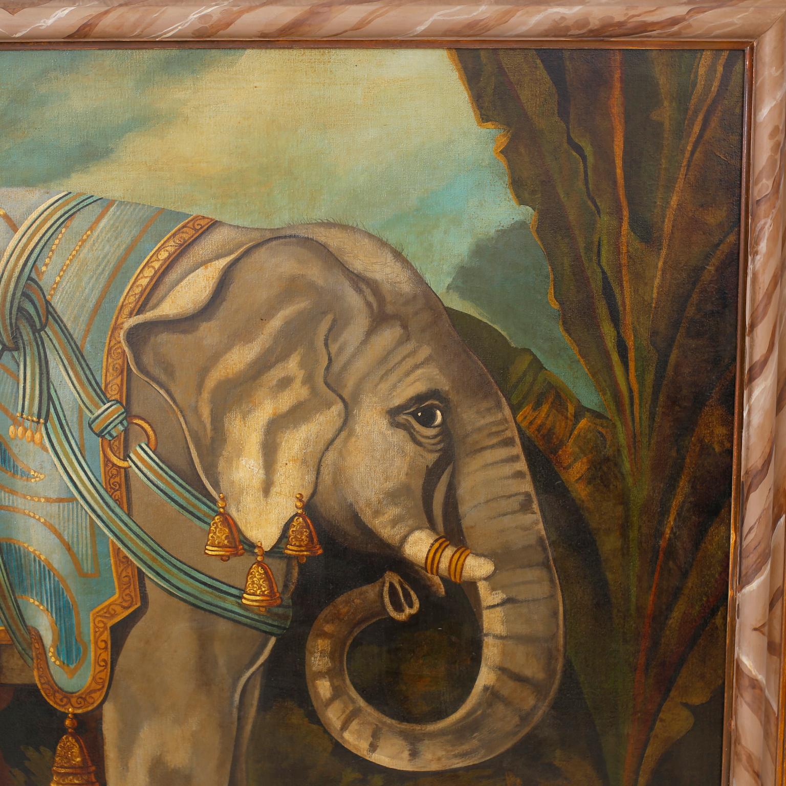 Folk Art Oil Painting on Canvas of an Elephant by William Skilling