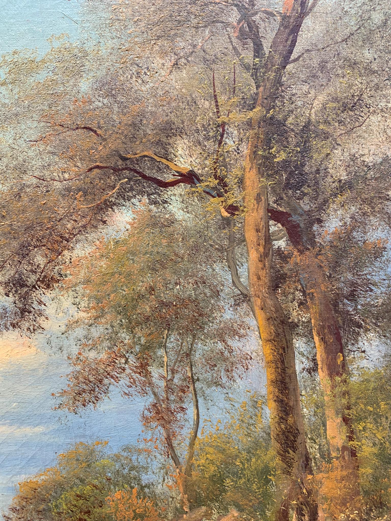 Romantic Oil Painting on Canvas of Autumn Landscape by Henry Markò, Early XX Century For Sale