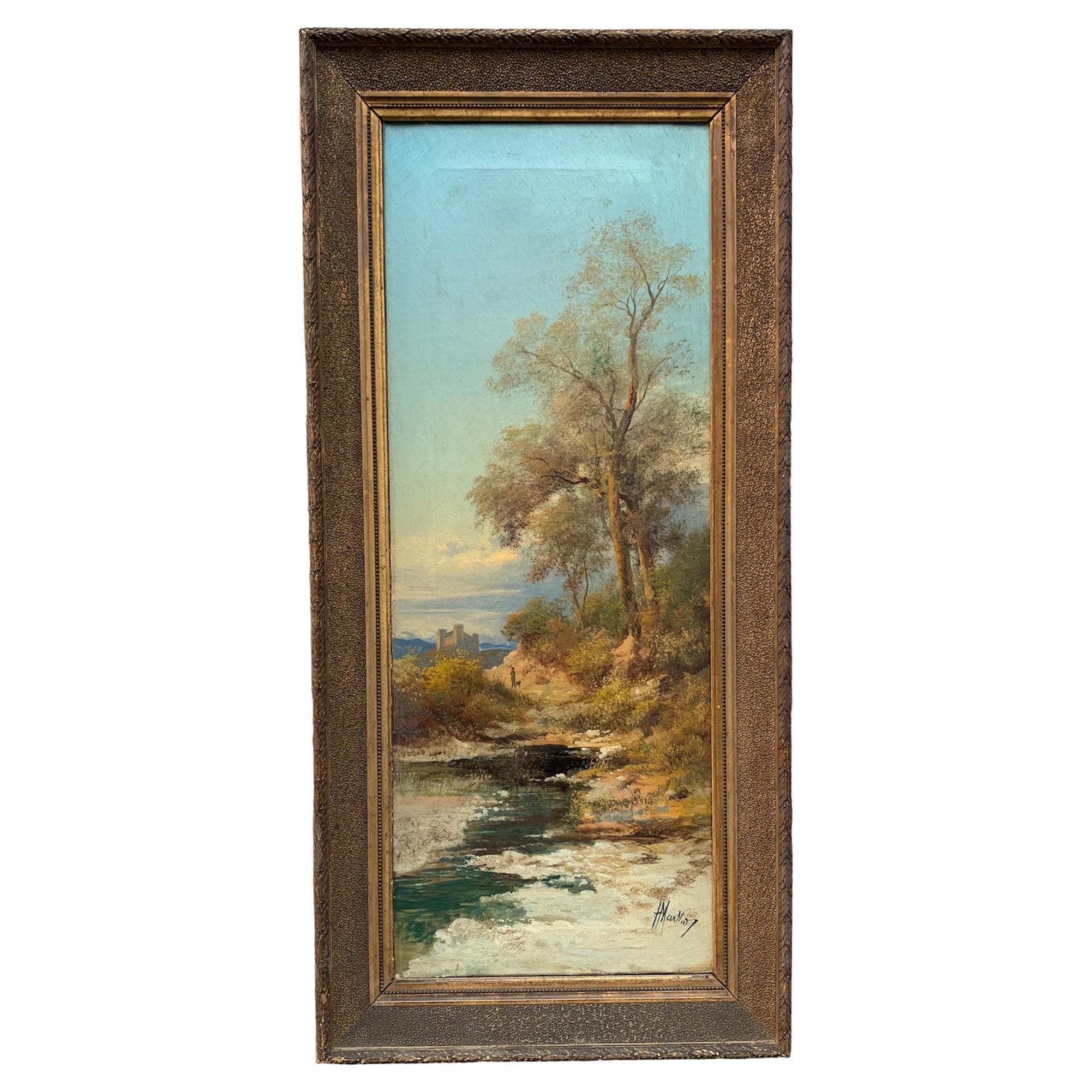 Pittura a olio su tela di Paesaggio autunnale di Henry Markò, inizio XX secolo