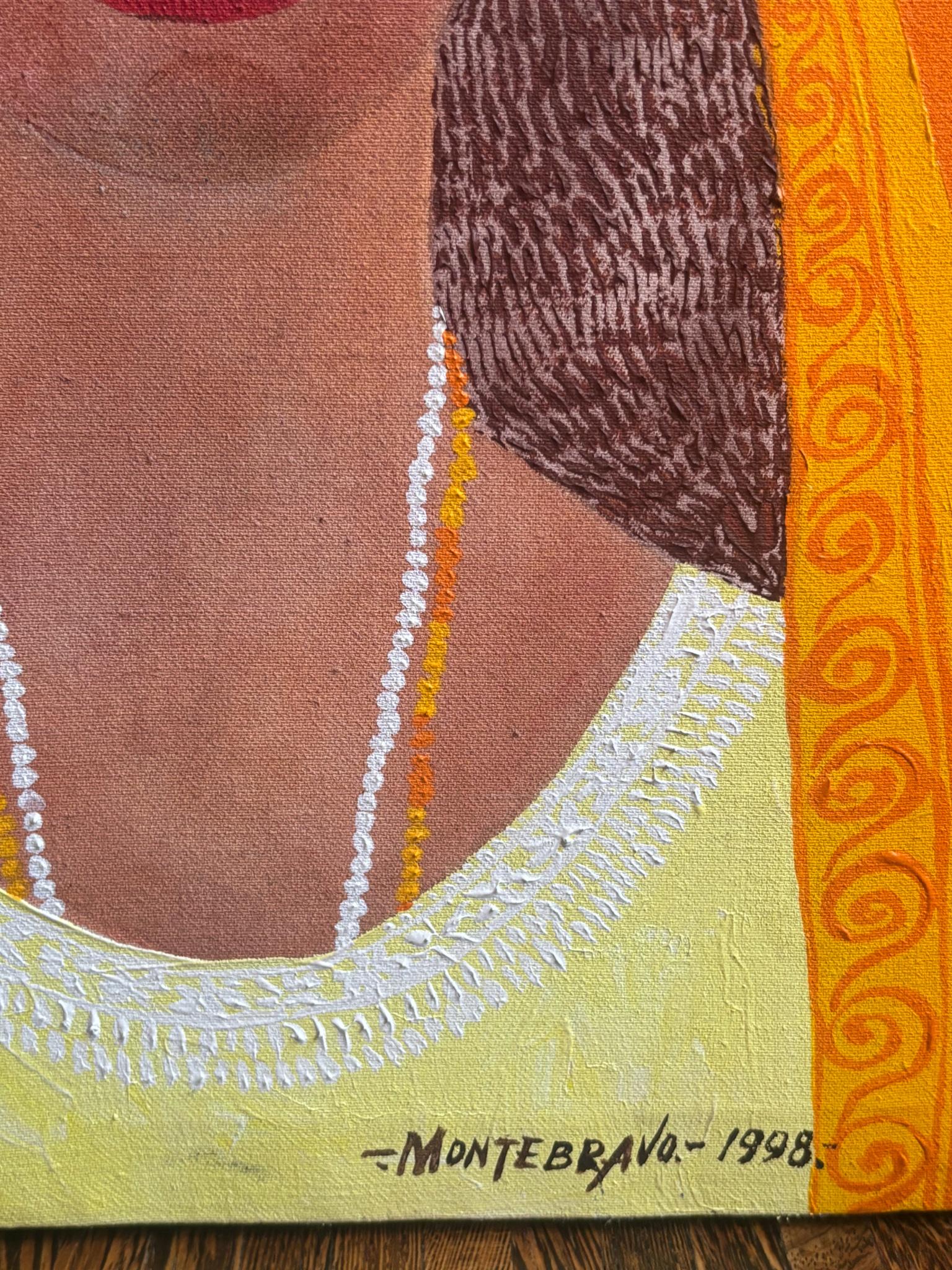 Cuban Oil Painting on Canvas of Female Portrait by José García Montebravo from 1998 For Sale