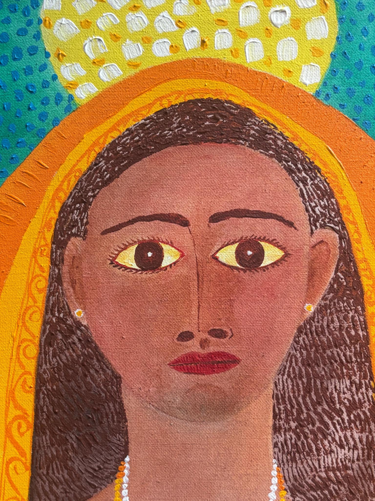 Late 20th Century Oil Painting on Canvas of Female Portrait by José García Montebravo from 1998 For Sale