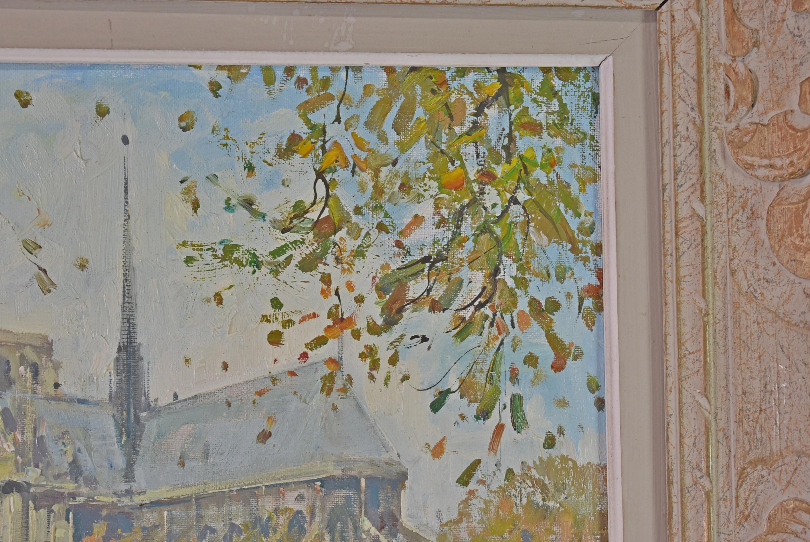 Peinture à l'huile sur toile d'une scène de rue de Notre Dame à Paris par Jean Salabet en vente 2