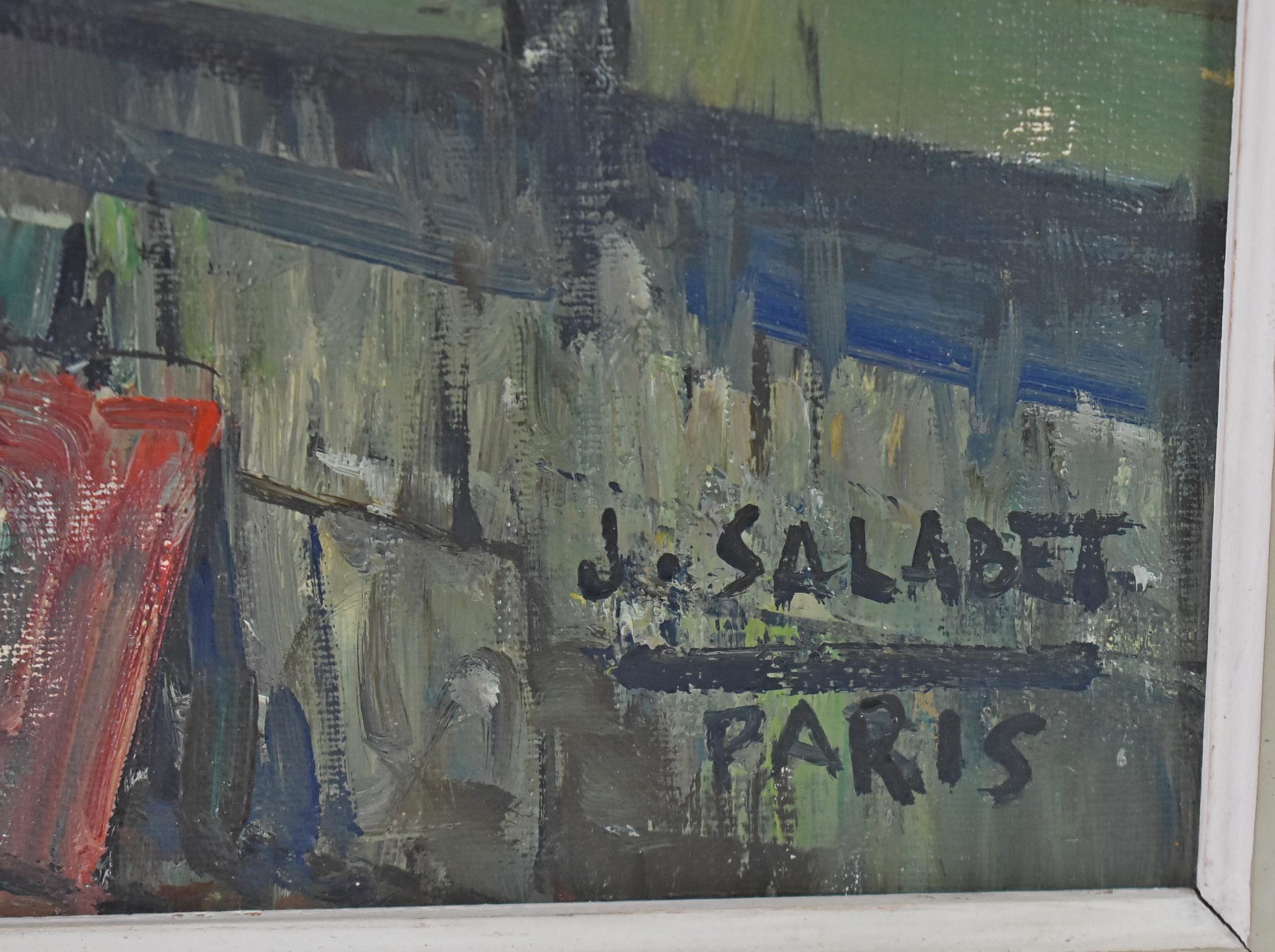 Peinture à l'huile sur toile d'une scène de rue de Notre Dame à Paris par Jean Salabet en vente 3