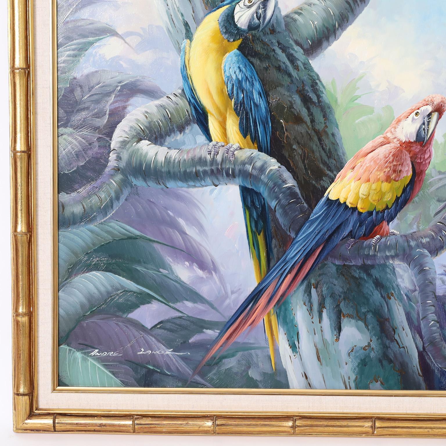 Oiled Oil Painting on Canvas of Parrots For Sale