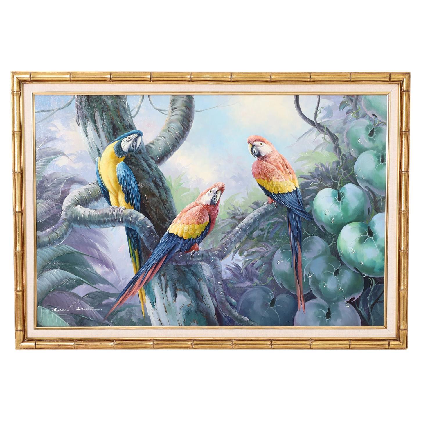 Pintura al óleo sobre lienzo de loros