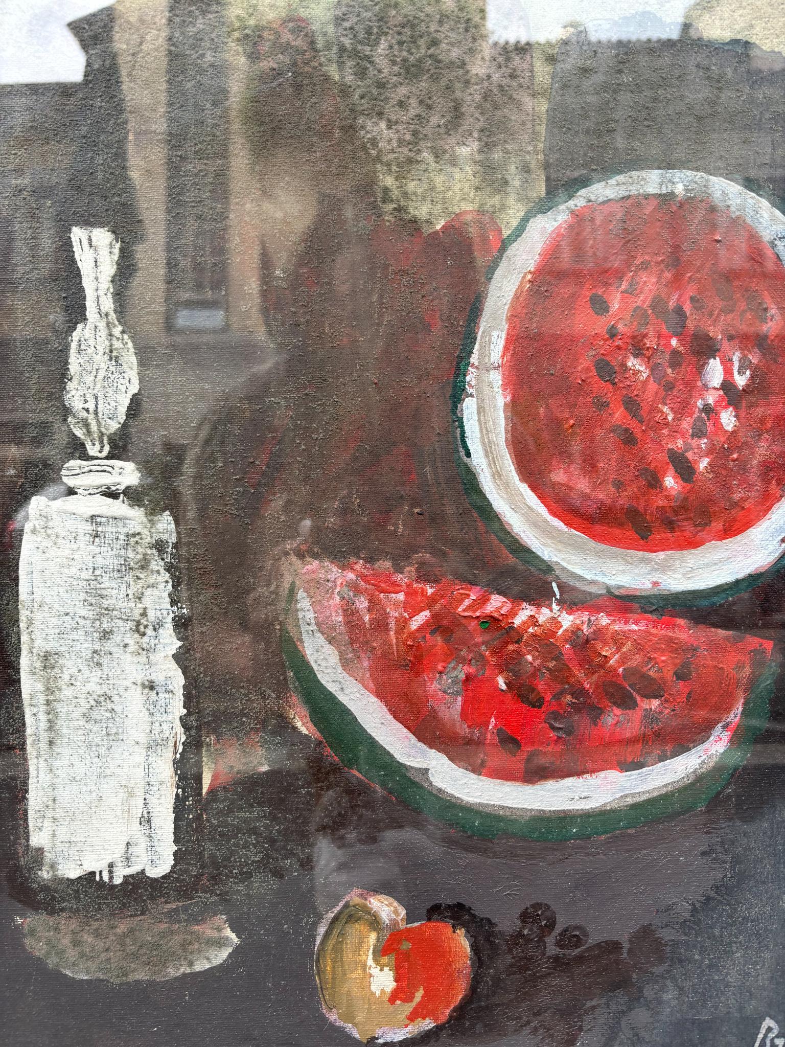 Oil painting on canvas depicting a still life with watermelon, created by Gastone Breddo (Padua 1915 - Calenzano 1991) in the 1970s

Ø cm 60 h cm 68