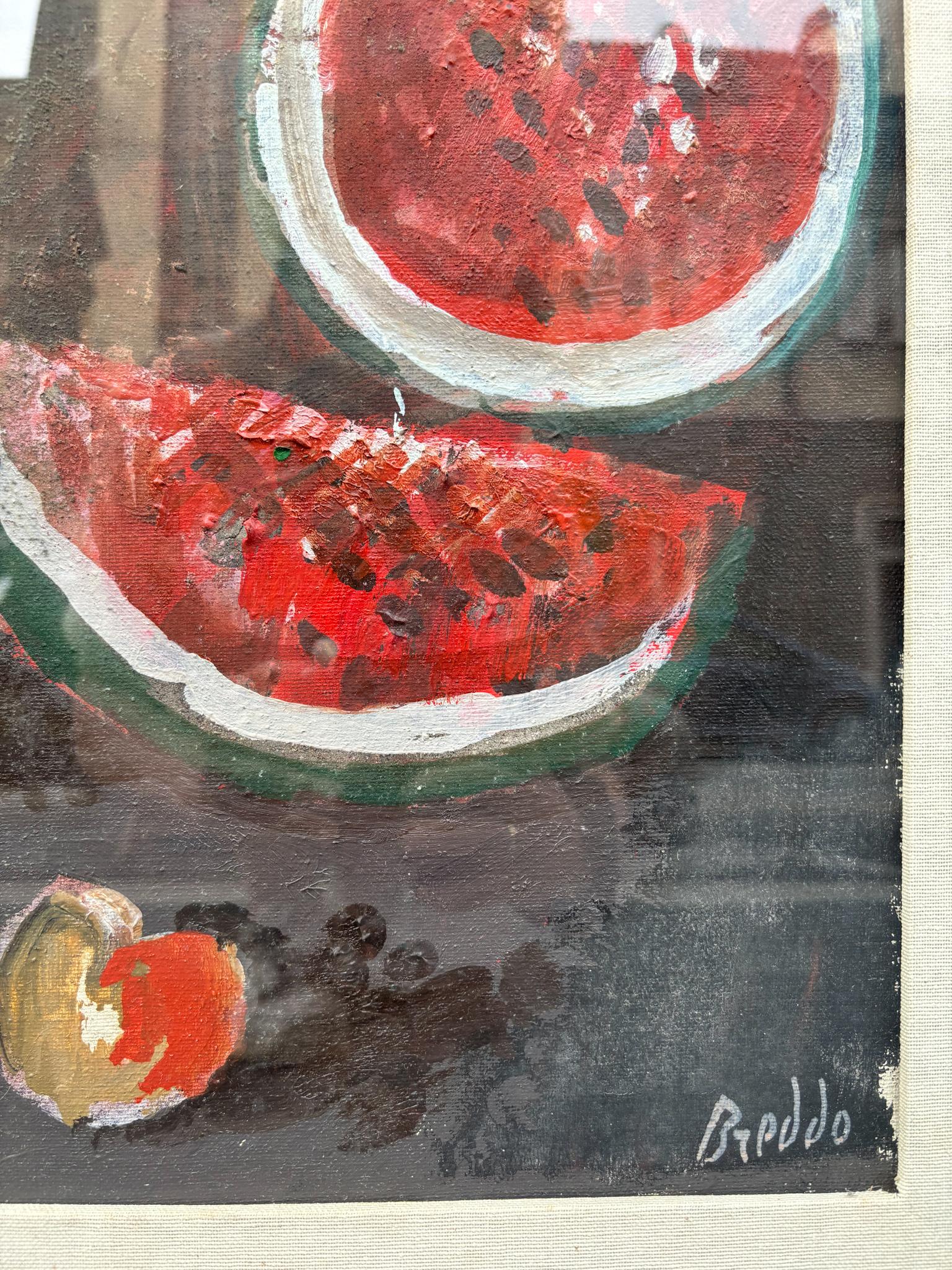 Late 20th Century Oil Painting on Canvas of Still Life with Watermelon by Gastone Breddo, 1970s