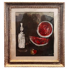 Oil Painting on Canvas of Still Life with Watermelon by Gastone Breddo, 1970s