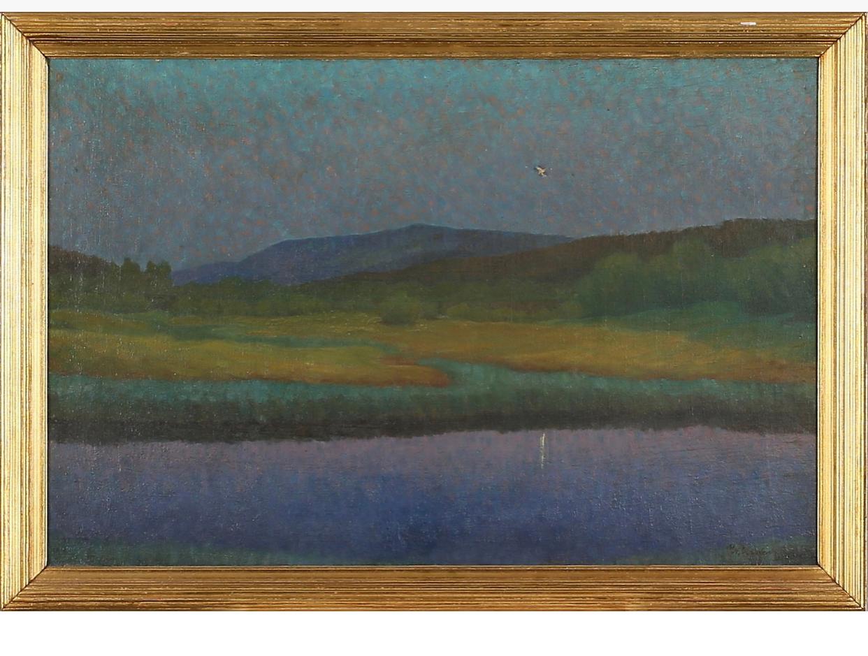 Oil Painting on Canvas of Twilight over Landscape by Unknown Artist In Good Condition In New York, NY