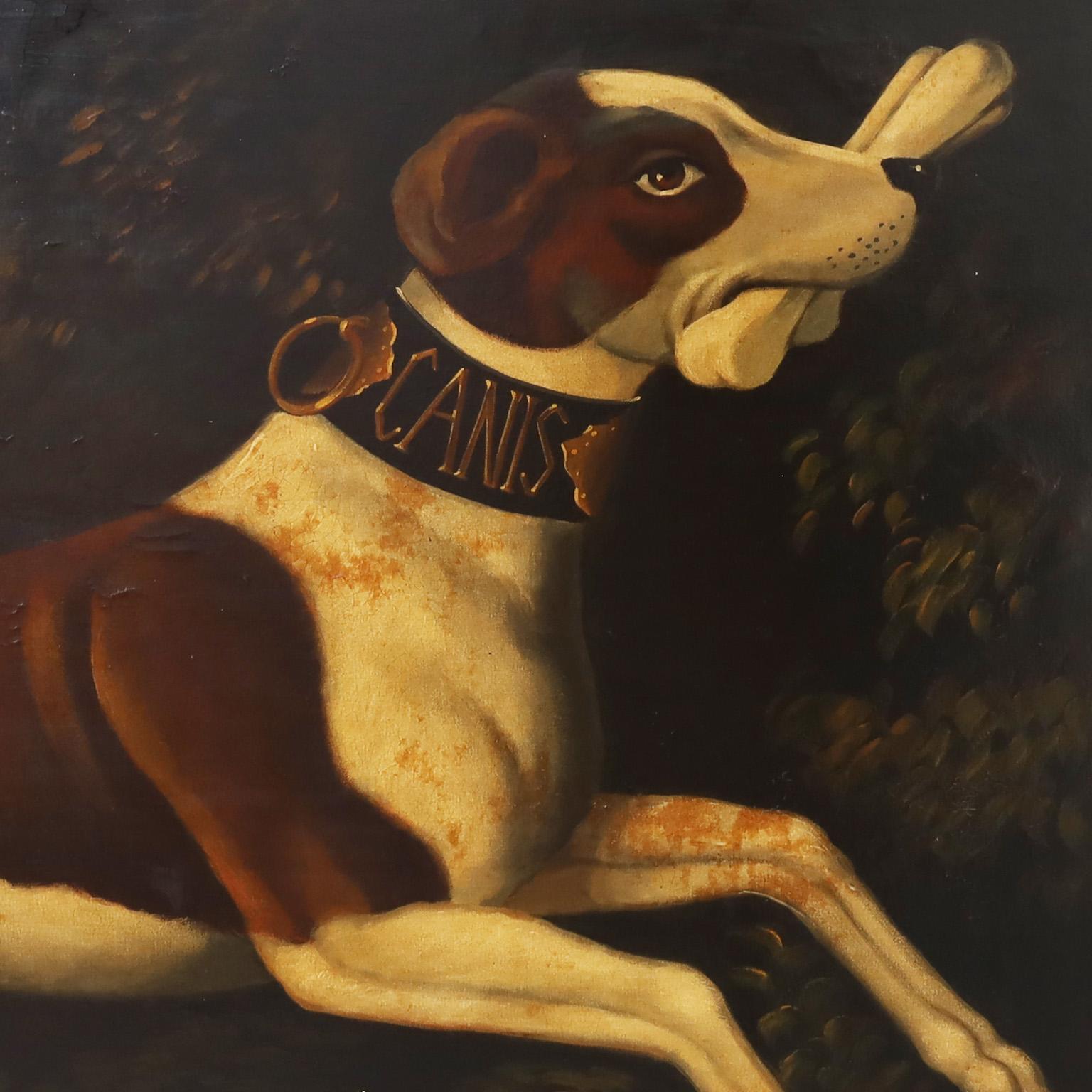 Victorian Oil Painting on Canvas of Two Dogs Playing