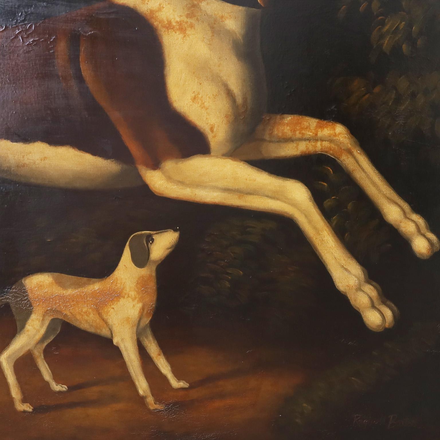 American Oil Painting on Canvas of Two Dogs Playing