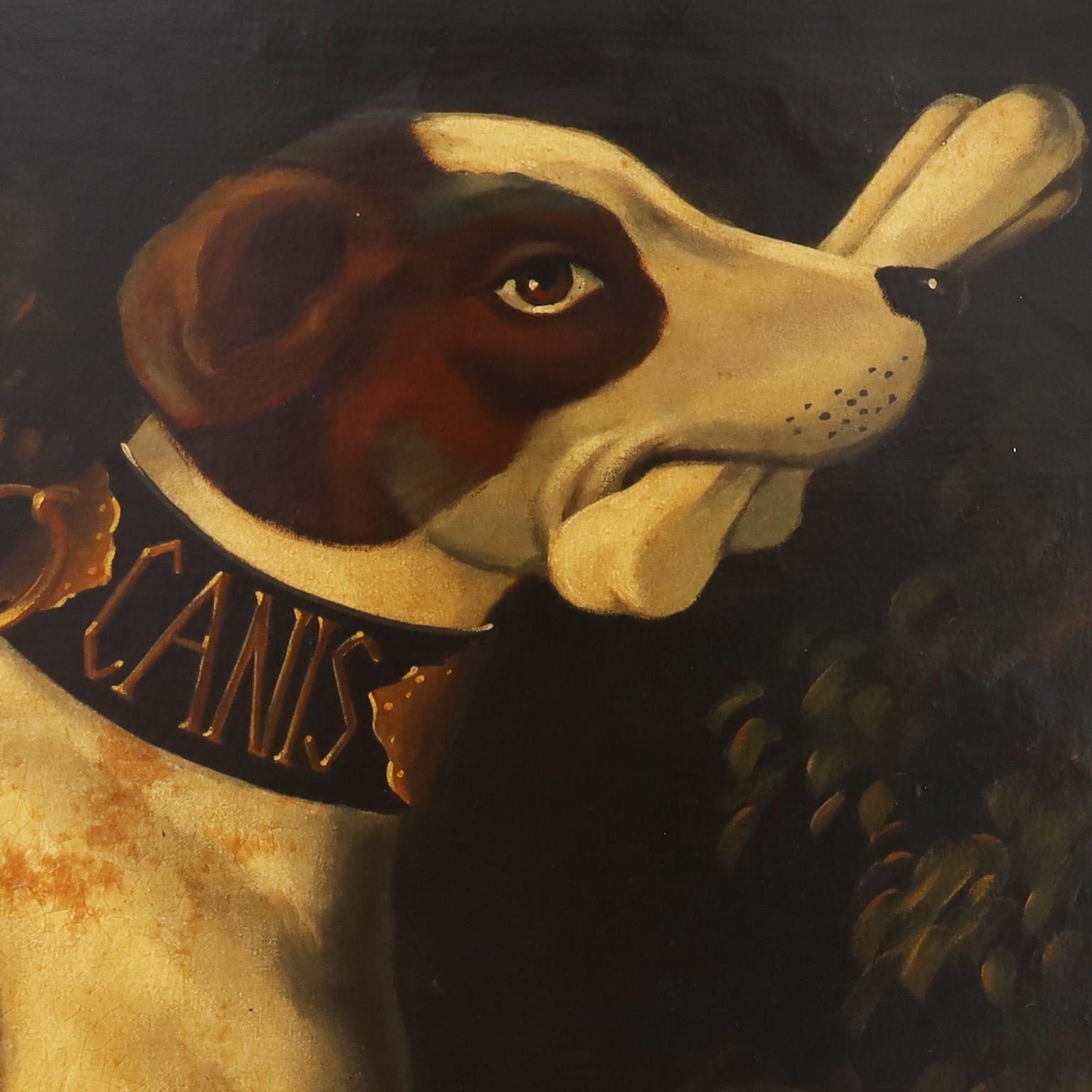 Oiled Oil Painting on Canvas of Two Dogs Playing