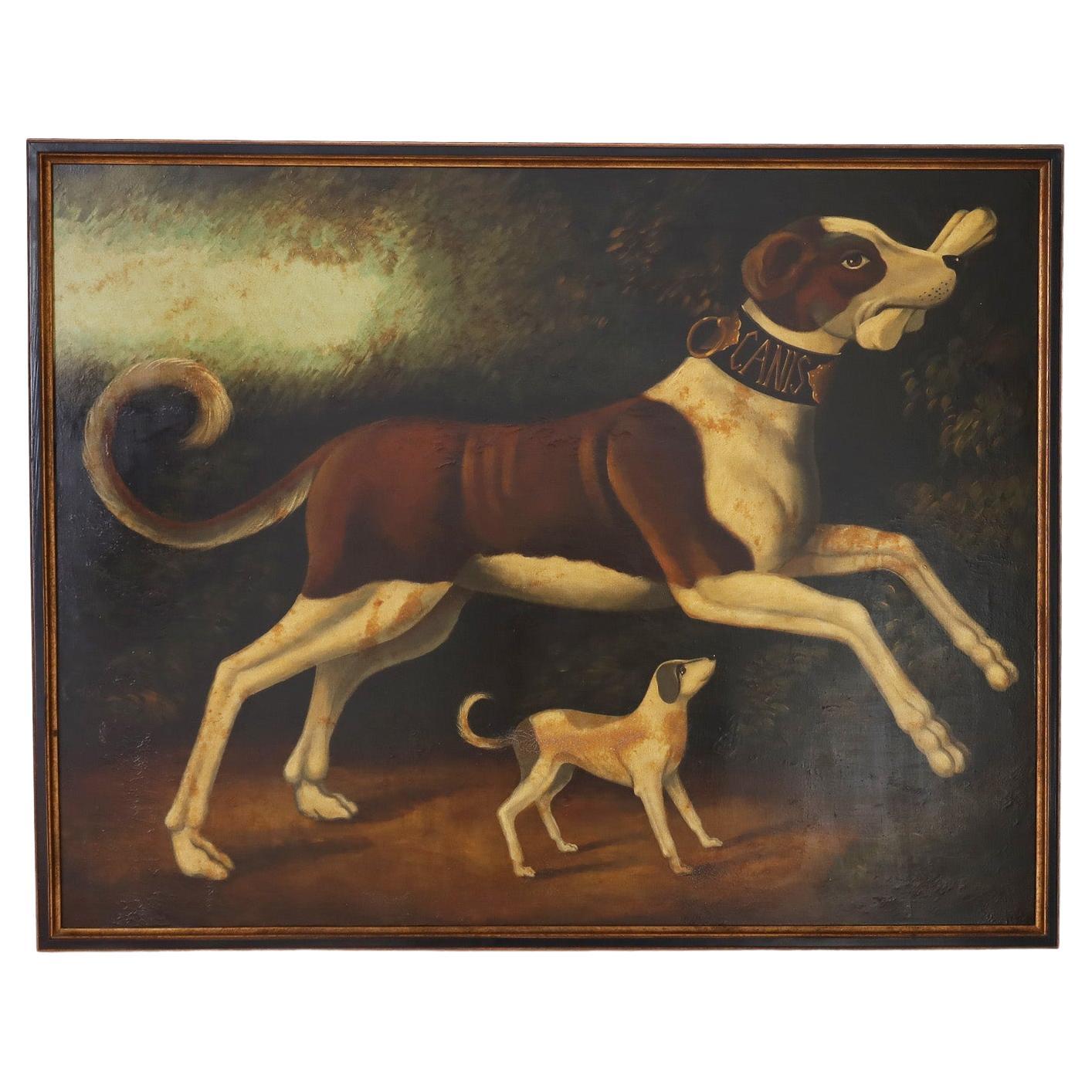 Oil Painting on Canvas of Two Dogs Playing