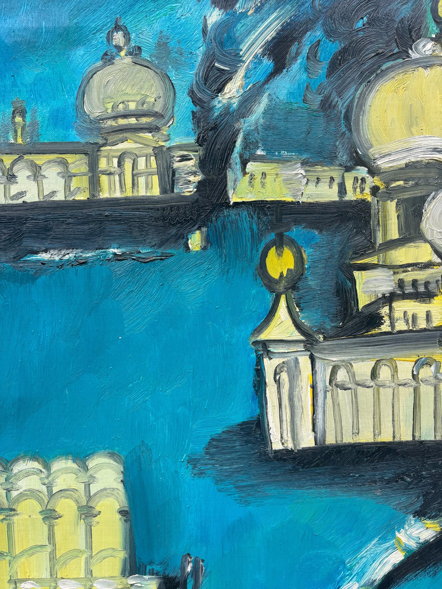 Mid-Century moderno Dipinto a olio su tela di Venezia di Remo Brindisi anni '70