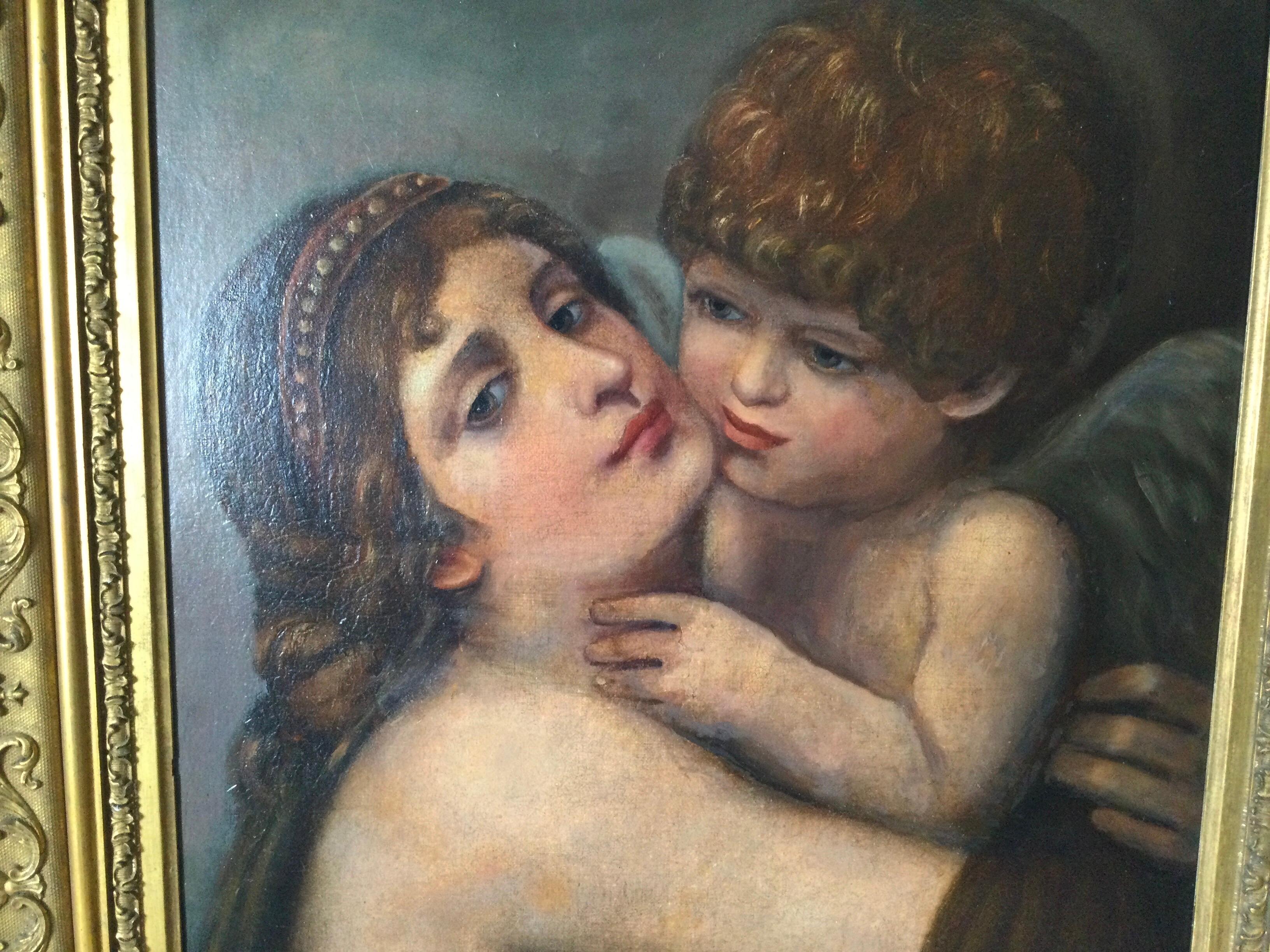 Oil Painting on Canvas of Venus and Cupid After Peter-Paul Prud'hon 19th Century 1