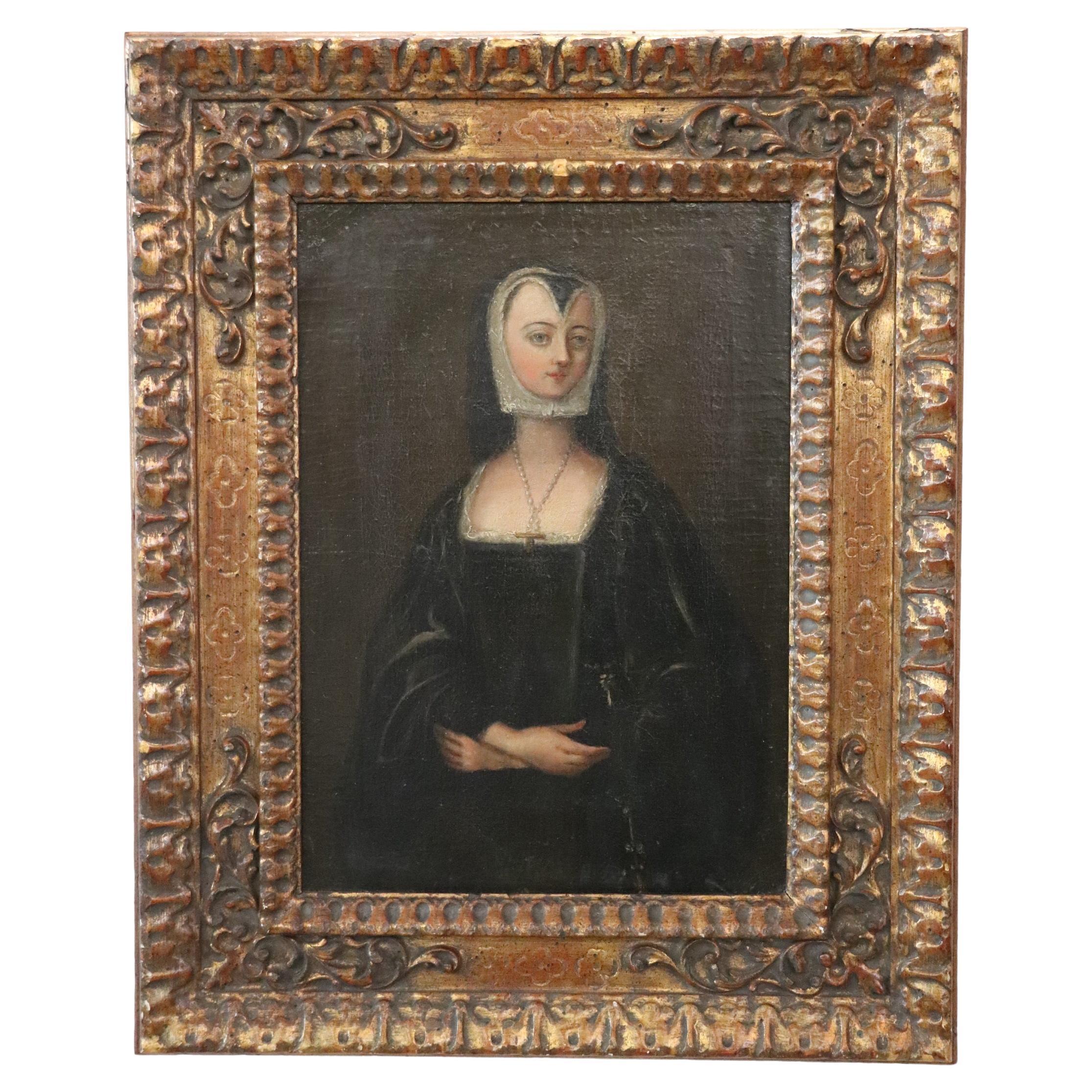 Oil Painting on Canvas, Portrait of a Renaissance Woman For Sale