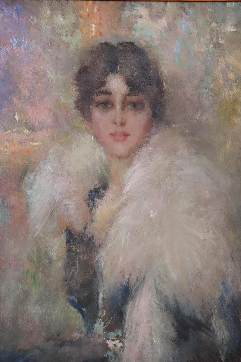 Ölgemälde auf Leinwand, Porträt einer jungen Frau, signiert G. Maldarelli 1917 (Italienisch) im Angebot