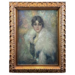 Oil Painting on Canvas, Portrait of a Young Woman, Signed G. Maldarelli 1917