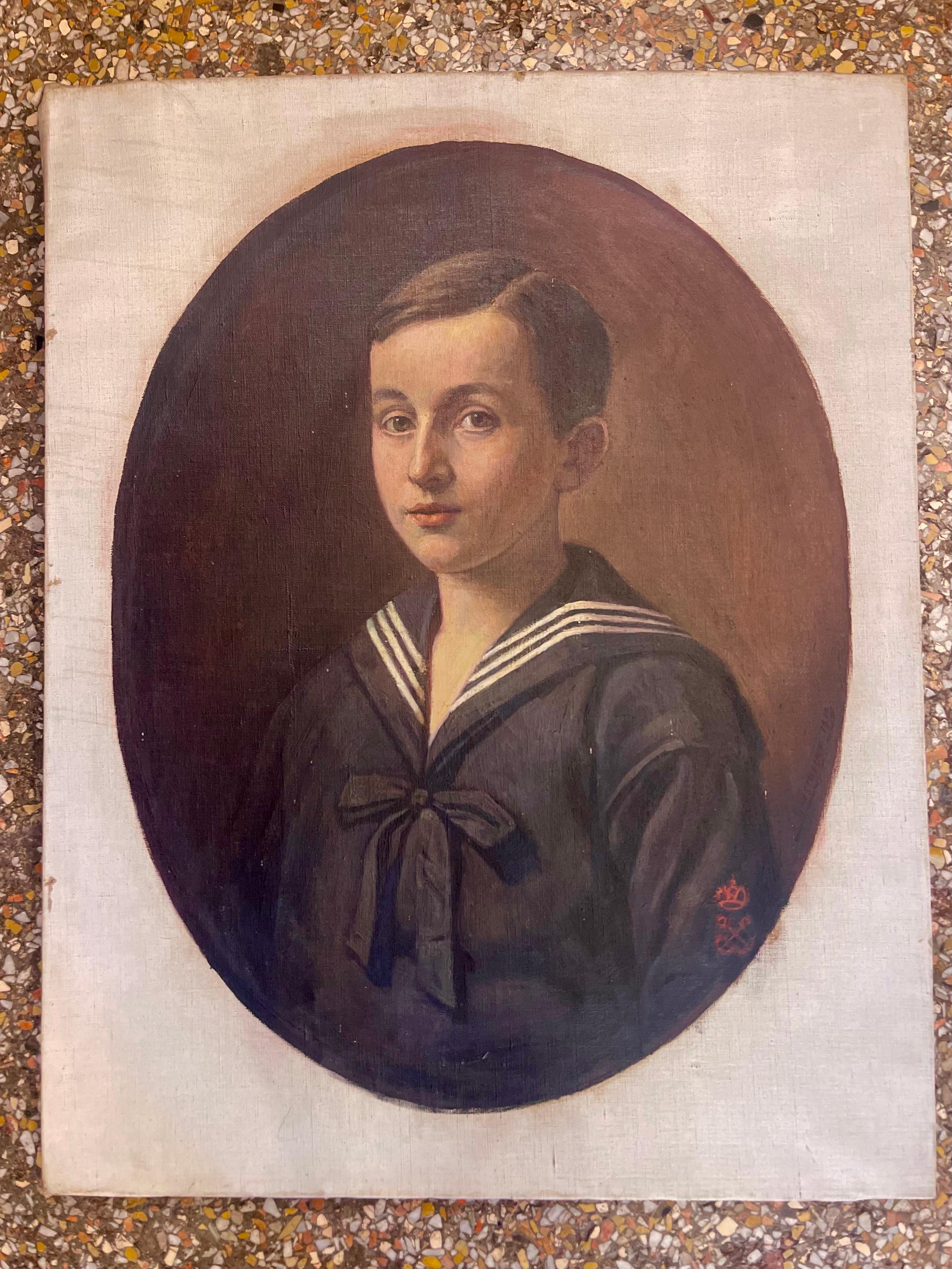 Pittura a olio su tela Ritratto di giovane uomo della Marina Militare Imperiale Russa del 19° secolo in vendita 4