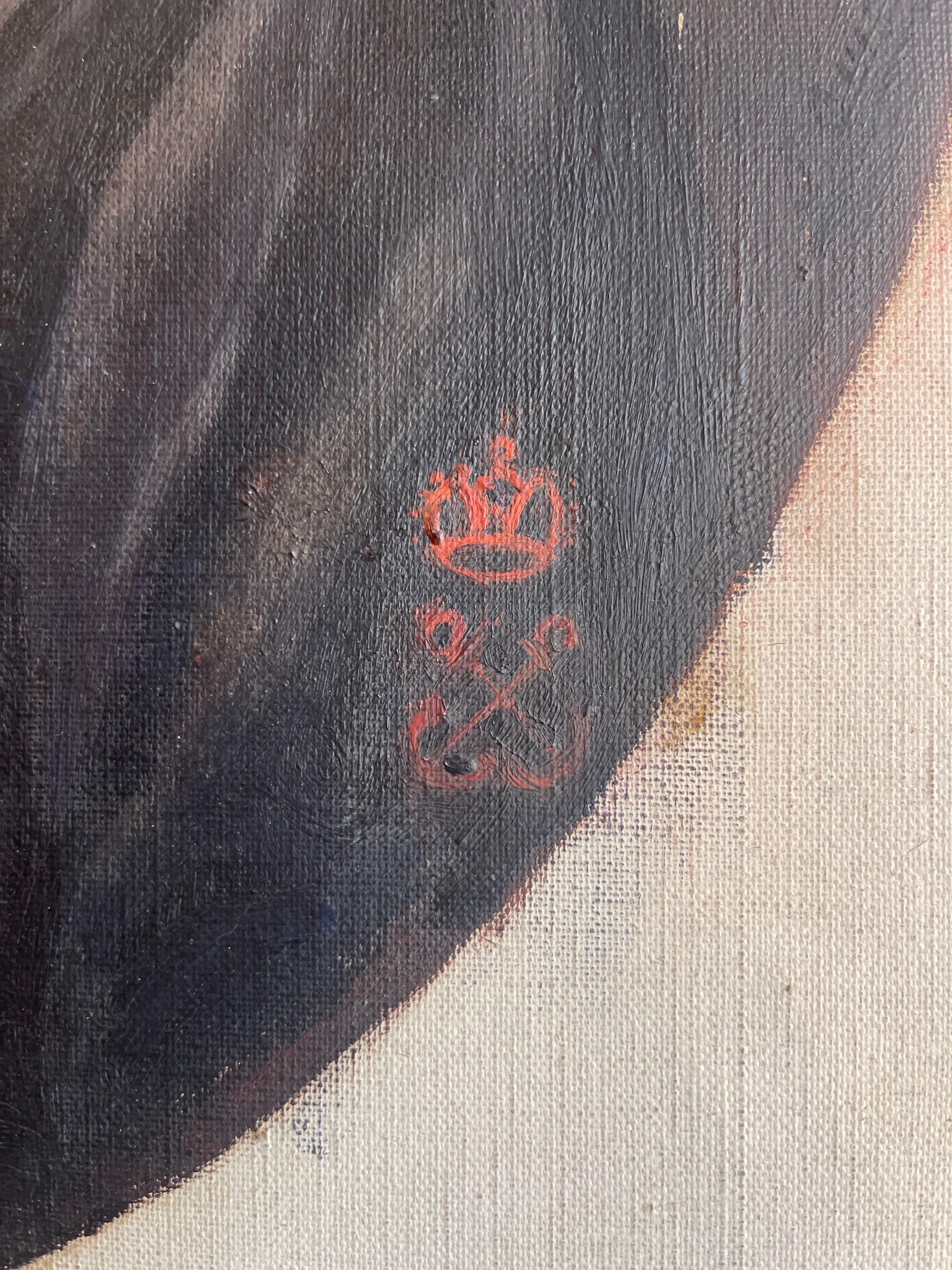 Dipinto a mano Pittura a olio su tela Ritratto di giovane uomo della Marina Militare Imperiale Russa del 19° secolo in vendita