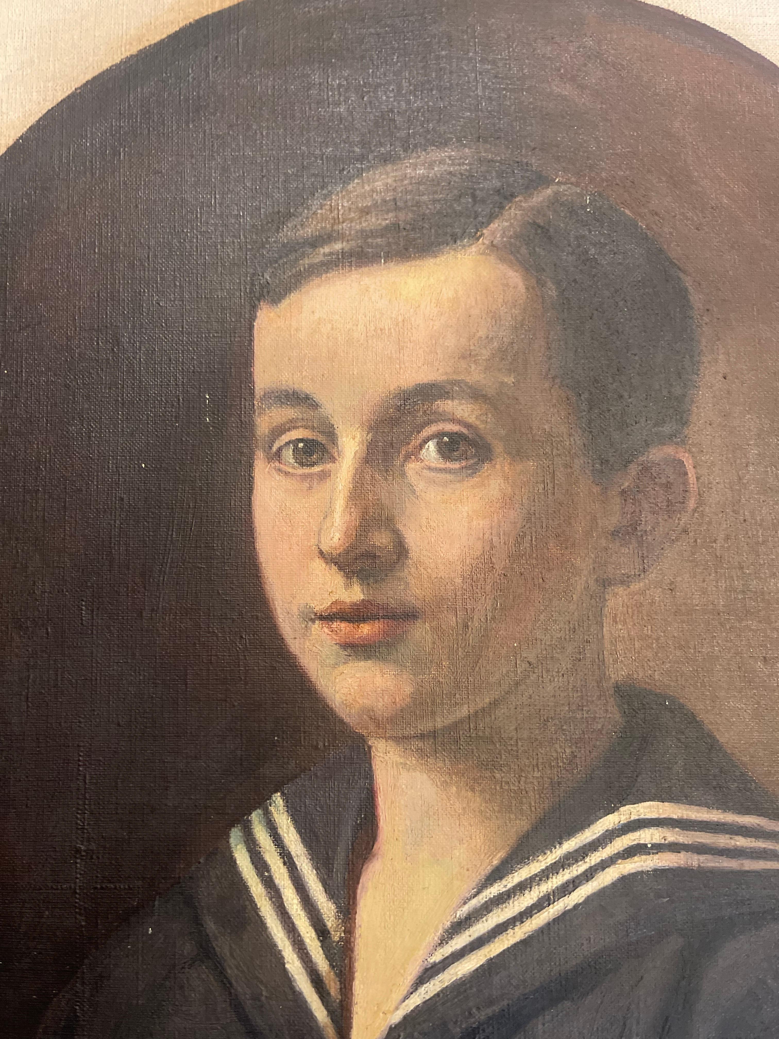 XIX secolo Pittura a olio su tela Ritratto di giovane uomo della Marina Militare Imperiale Russa del 19° secolo in vendita