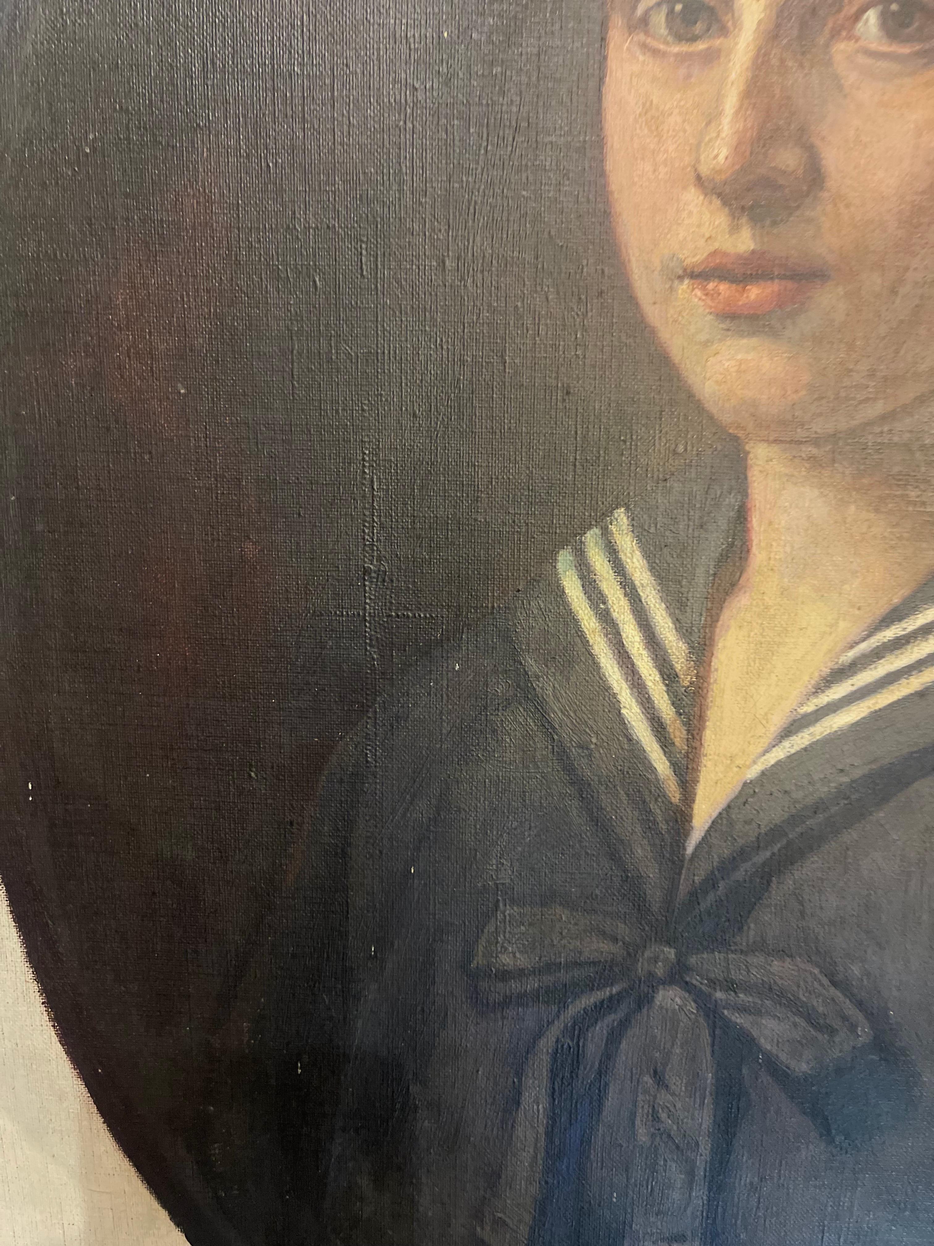 Tela Pittura a olio su tela Ritratto di giovane uomo della Marina Militare Imperiale Russa del 19° secolo in vendita