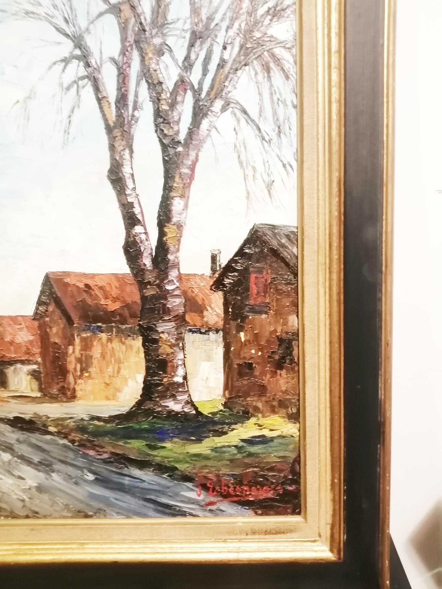 Fin du 20e siècle Peinture à l'huile sur toile de paysage, Saussay, France, 1975 en vente