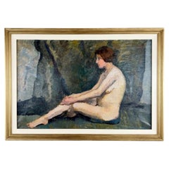 Oil Painting On Canvas Seated Nude, French School, Early 20th Century