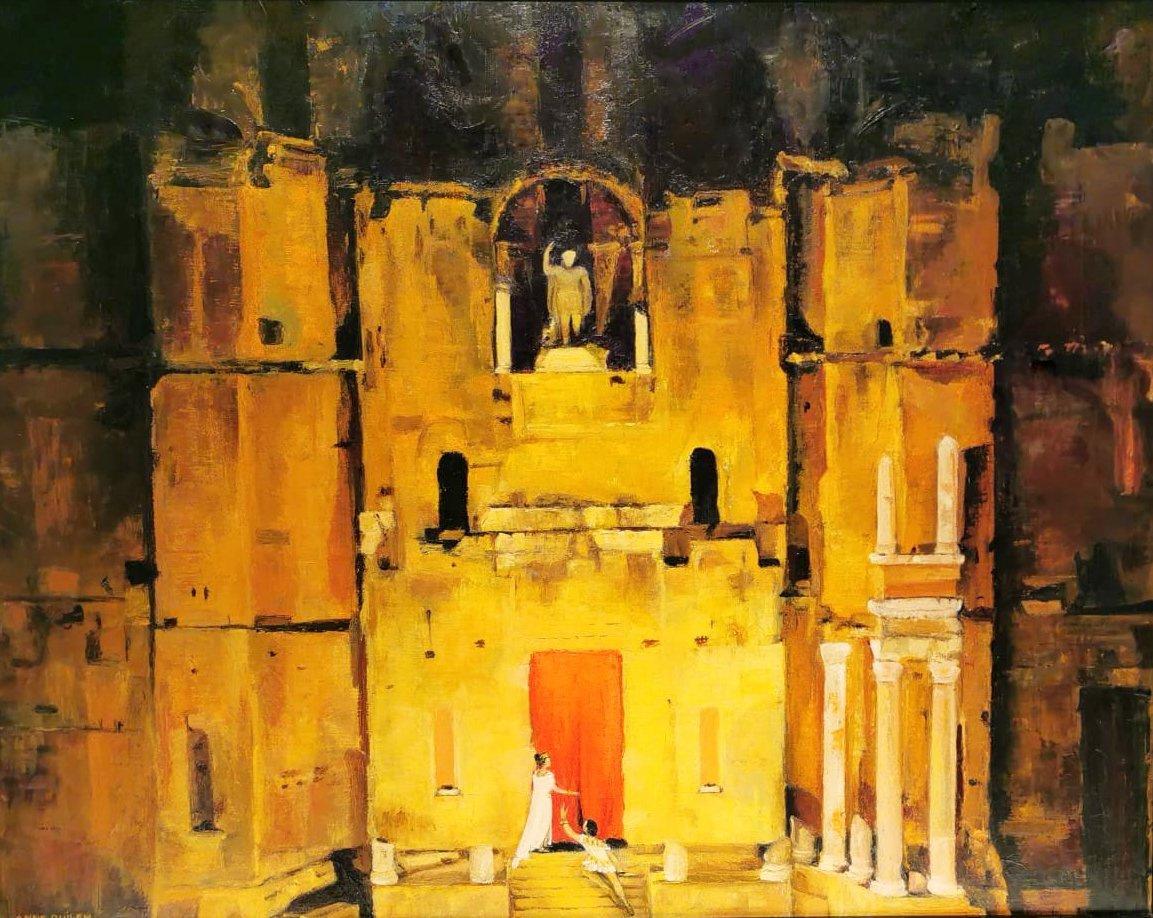 Lacquered 20th Century Oil Painting on Canvas Theater Scenery, France, 1965-1970