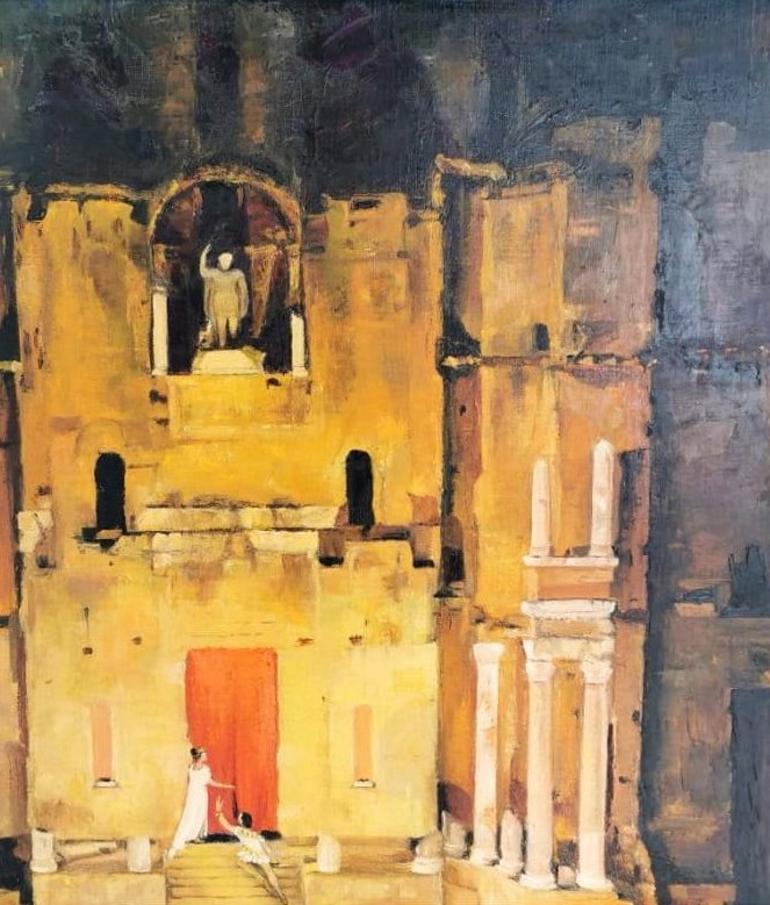 20th Century Oil Painting on Canvas Theater Scenery, France, 1965-1970 In Good Condition In Prato, Tuscany
