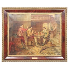 Antique Oil Painting on Canvas Titled "Checkmated" by Alex De Andreis
