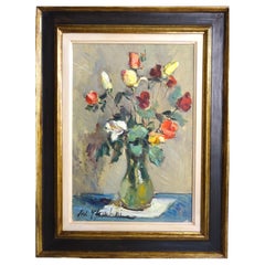 Peinture à l'huile sur toile « Vase of Flowers », Carlo Cherubini, fin des années 1960