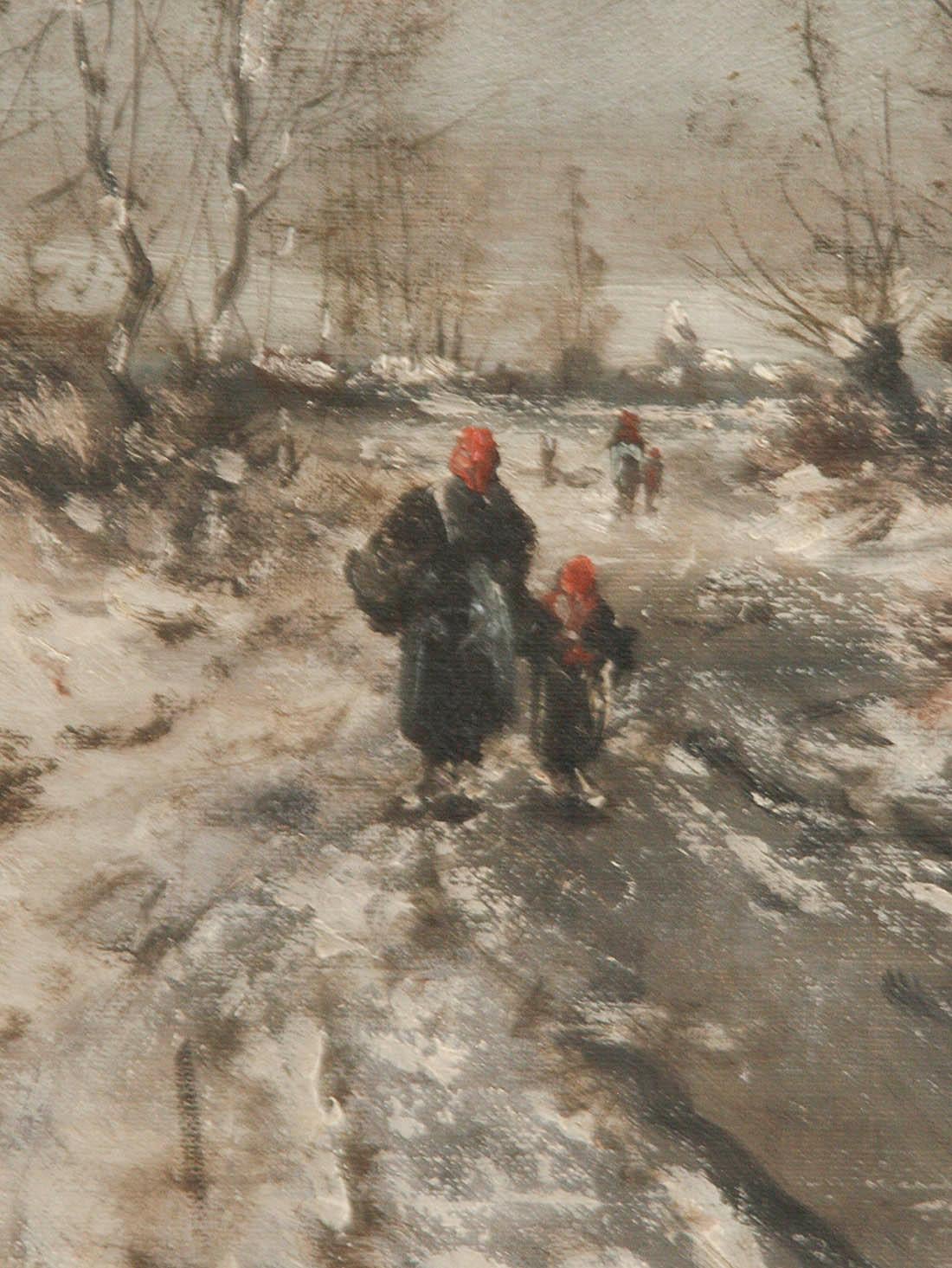 Belgian Oil Painting on Canvas, Winterlandscape by Jean Hill, Belgium, Late 19th Century