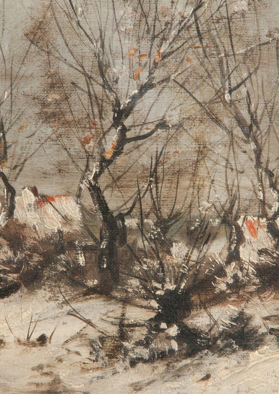 Hand-Painted Oil Painting on Canvas, Winterlandscape by Jean Hill, Belgium, Late 19th Century
