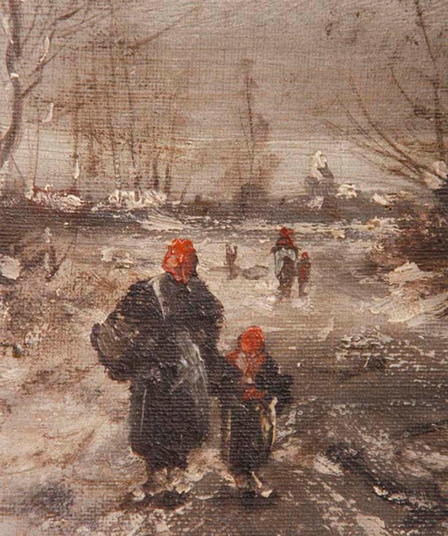 Oil Painting on Canvas, Winterlandscape by Jean Hill, Belgium, Late 19th Century 2