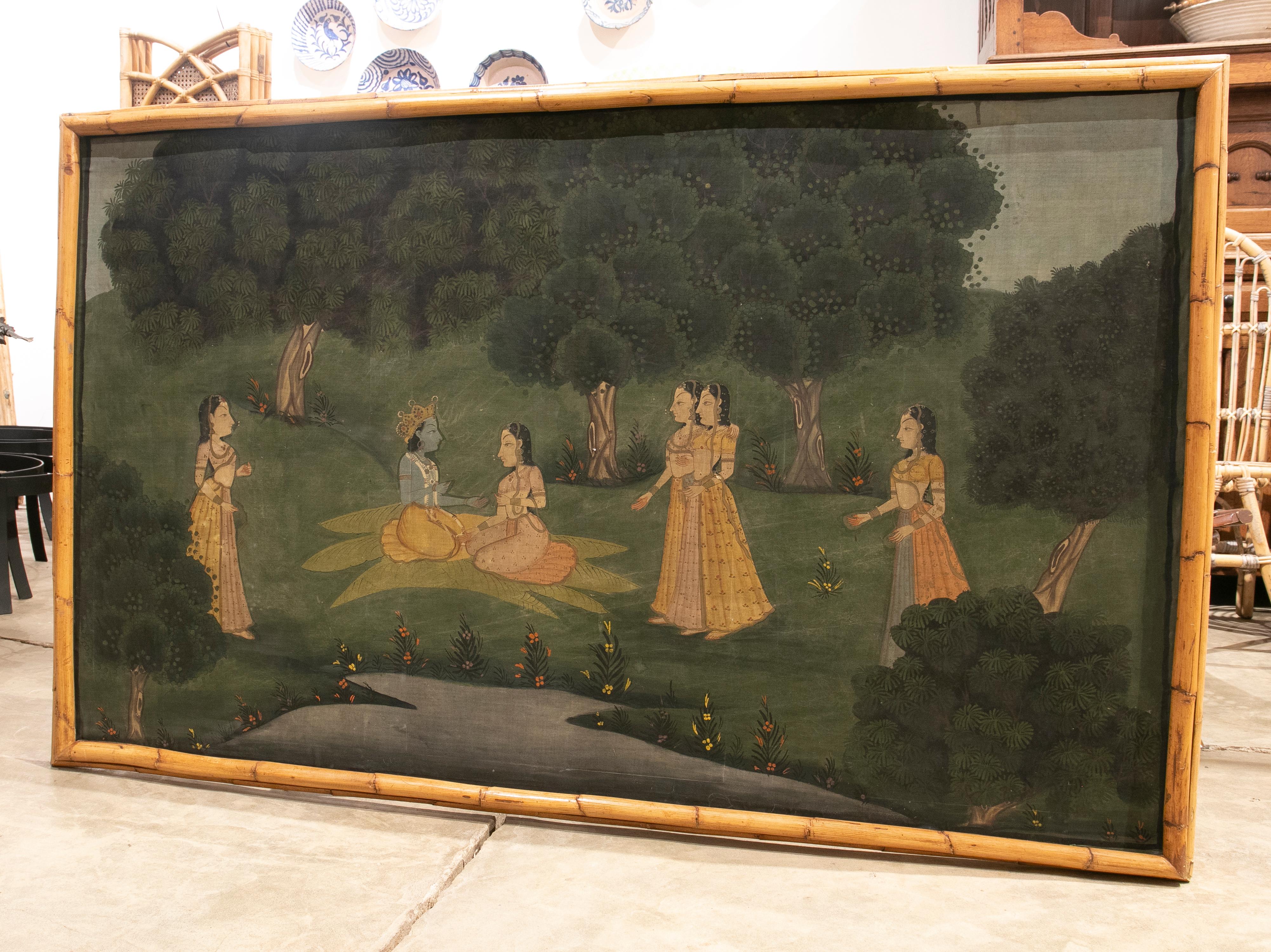 Oil painting on canvas with a costumbrist scene framed in Bamboo.