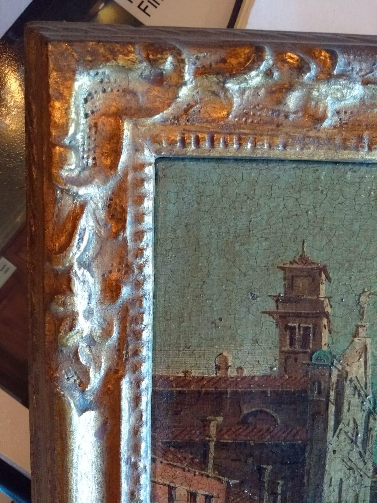 Hand-Crafted Oil Painting on Canvas with Gilded Frame, Venice, Early 1900s