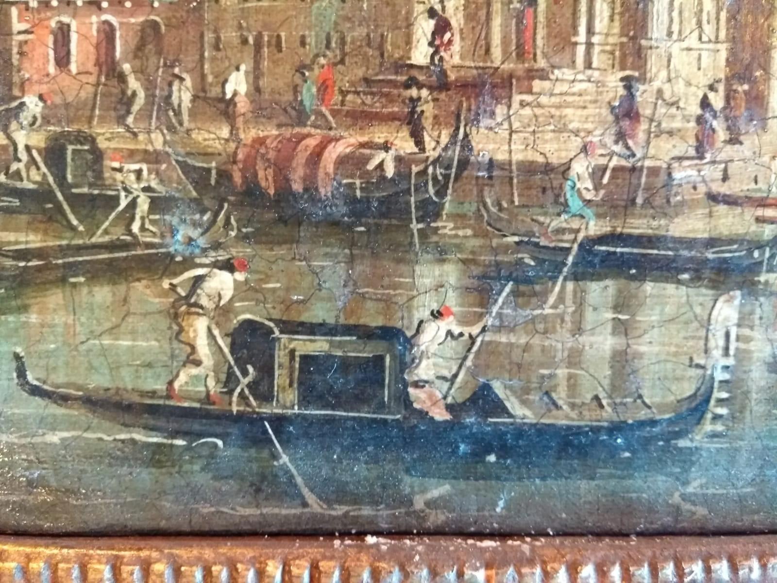 Hand-Crafted Oil Painting on Canvas with Gilded Frame, Venice, Early 1900s For Sale