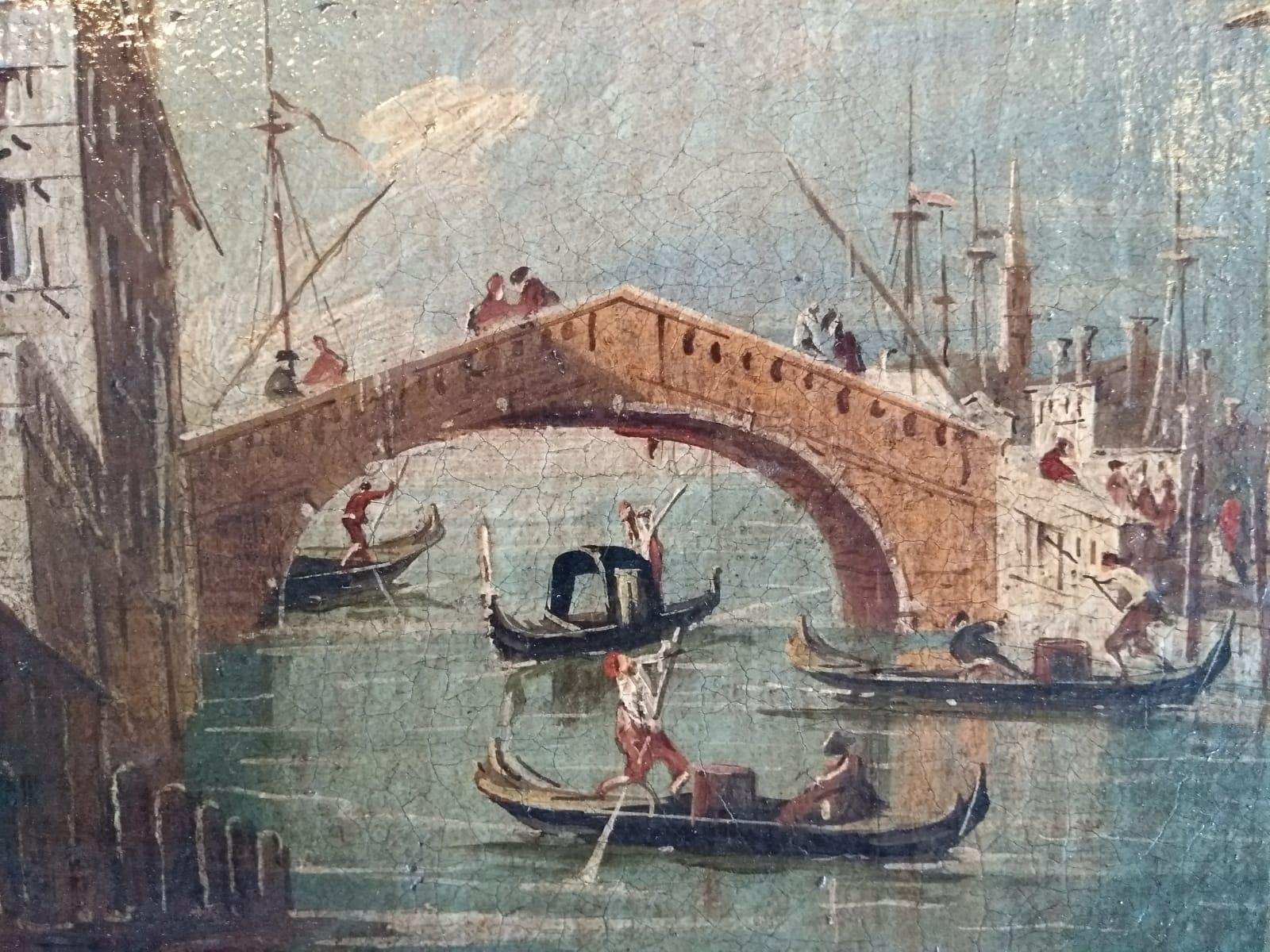 20th Century Oil Painting on Canvas with Gilded Frame, Venice, Early 1900s For Sale