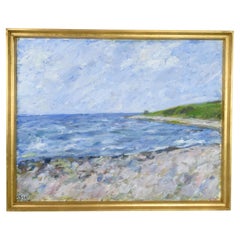 Oil Painting on Canvas with Motif of Beach and Sea Painted by Sixten Wiklund
