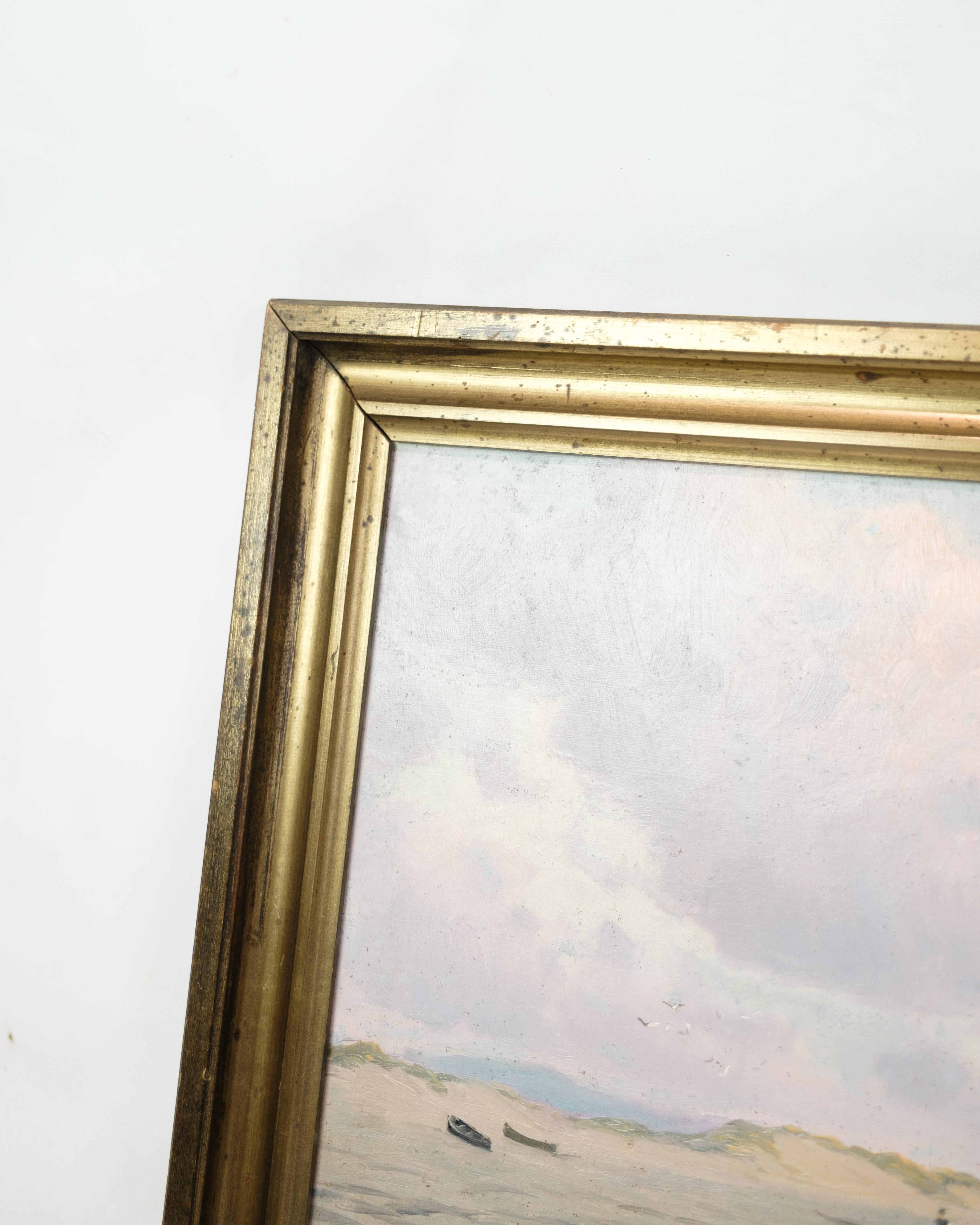 Mid-Century Modern Oil Painting on Canvas With Motiv Of Coastal Landscape By Alfred Theodor Olsen For Sale