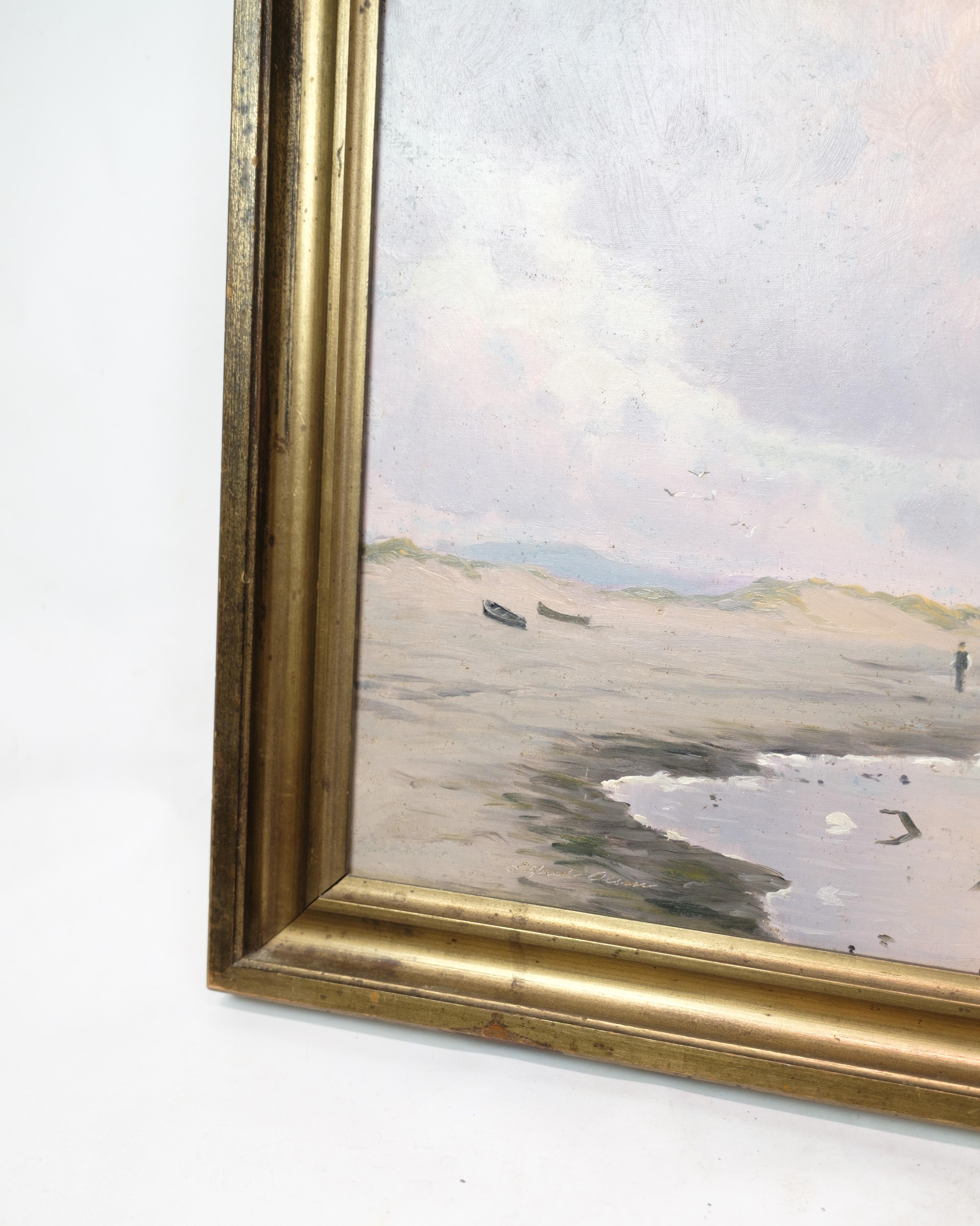 Danish Oil Painting on Canvas With Motiv Of Coastal Landscape By Alfred Theodor Olsen For Sale