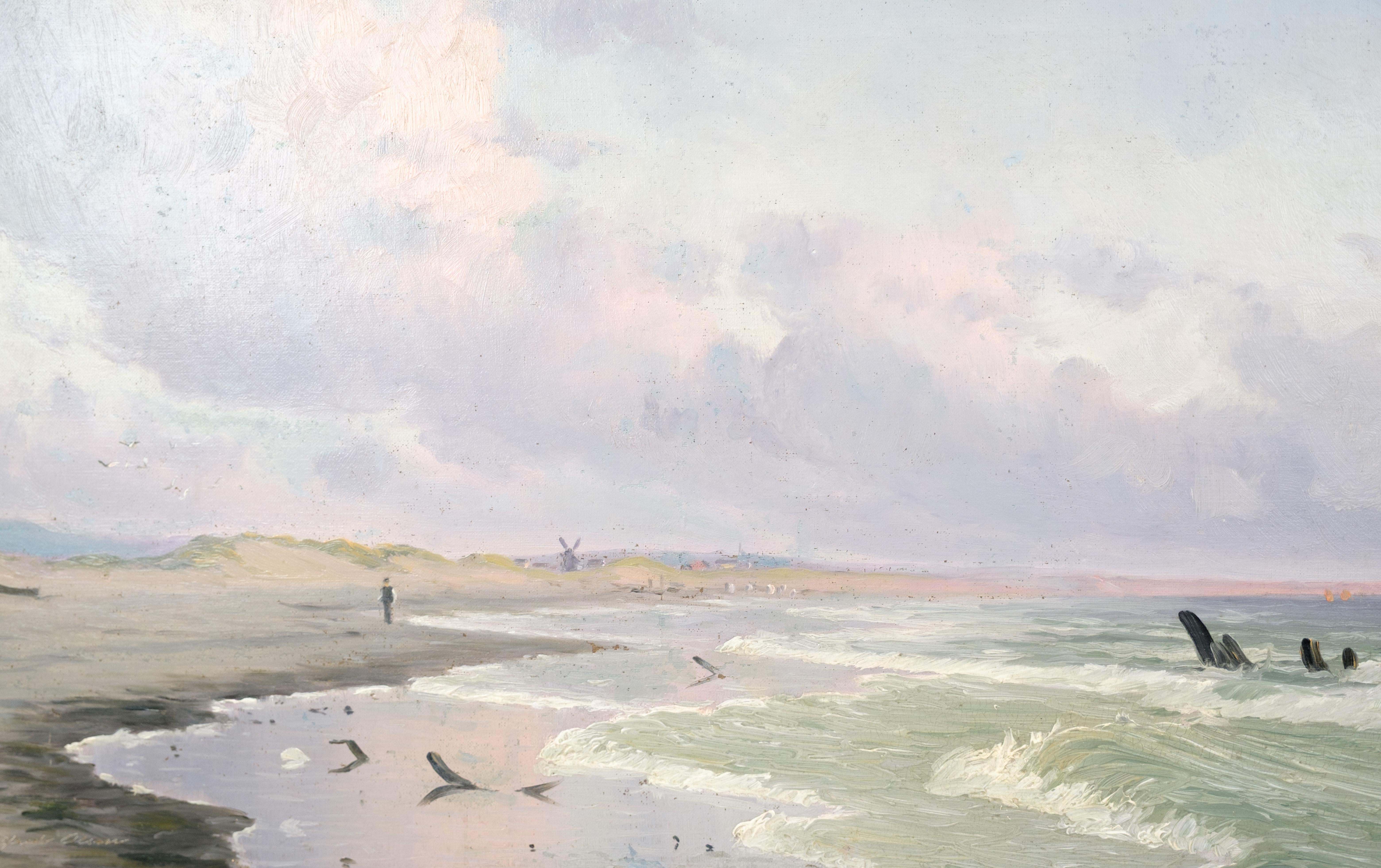 Hand-Painted Oil Painting on Canvas With Motiv Of Coastal Landscape By Alfred Theodor Olsen For Sale