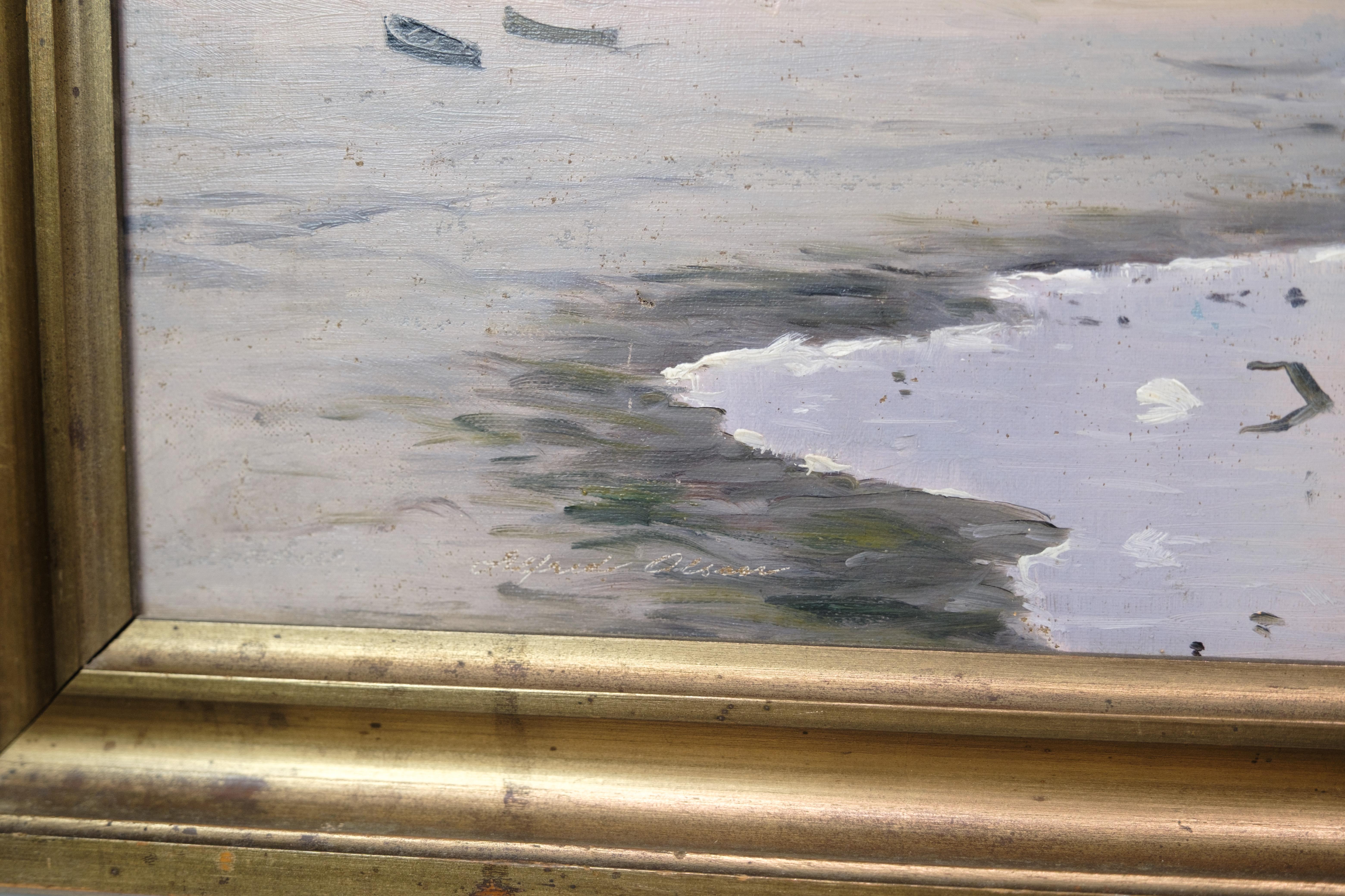 Oil Painting on Canvas With Motiv Of Coastal Landscape By Alfred Theodor Olsen In Good Condition For Sale In Lejre, DK